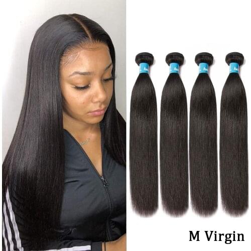 Amanda Double Drawn Human Hair Peruvian Hair Weave Bundles 8-22 Inches 100% Straight M Ratio Virgin Human Hair Weaving 4 Bundles