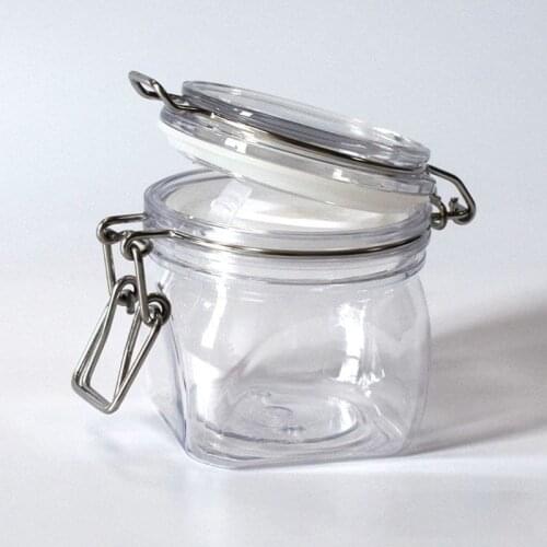 220ML Plastic Square Clip Top Storage Jar With Airtight Seal Lid Kitchen Food Container Tableware Preserving Cosmetic Cream Orga
