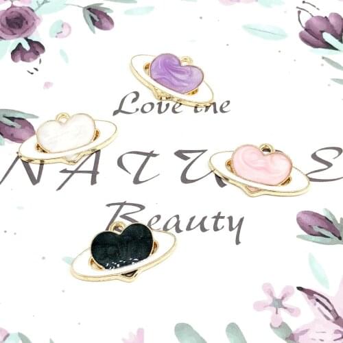 10pcs/lot 21*13mm Heart Shape Global Enamel Charms White Pink Purple Black Drop of Oil Pendants Fit for Jewelry Making