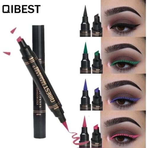 Qibest Liquid Colored Eyeliner Stamp Pencil 12 Color Matte Eye Liner Waterproof Eyes Marker Black Blue Green Brown Eyeliner Pen
