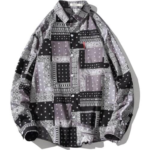 Plus Size 5XL High Quality Fashion Casual Loose Men Printed Patchwork Cotton Long Sleeve Shirt