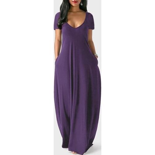S-5XL 10 Colors V Neck Solid Plus Size Long Dress Casual Comfortable Relaxed Women Daily Party Entertainment Skirt