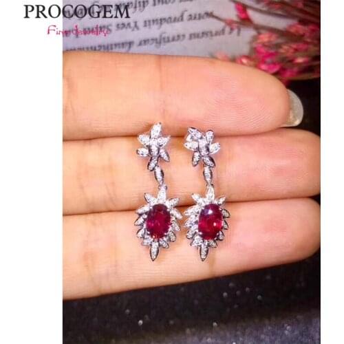 New Natural Romantic Ruby Drop Earrings with CZ for Women Party wedding Genuine gemstones Fine jewelry 925 Sterling Silver #466