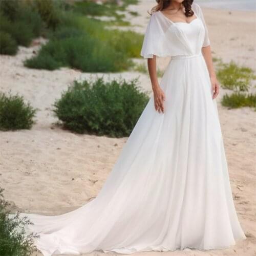 Empire Chiffon Sweetheart Bridal Gown A-Line Cap Sleeve Wedding Dress Boho Backless Romantic vestidos de mairee Wedding Dress