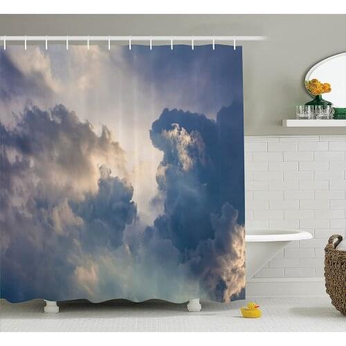 Apartment Shower Curtain Majestic Rain Storm Clouds Over The Sky High Above The Ground Environment Eco Scenery Bathroom Curtains
