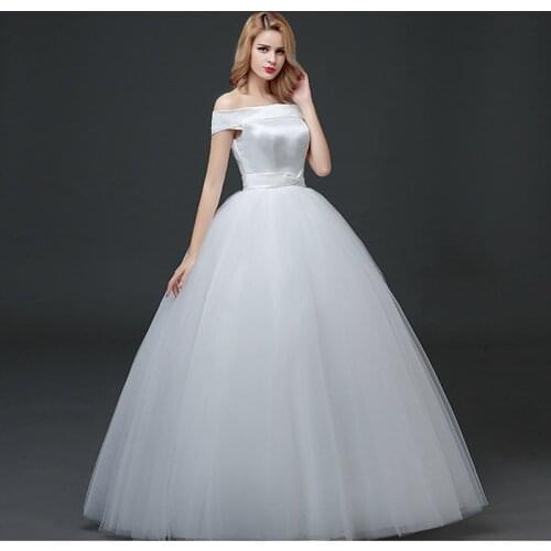 Wedding Dress Simple Elegant Empire Short Sleeves Floor-Length Lace Up White Boat Neck Plus Size Wedding Gowns for Women G086