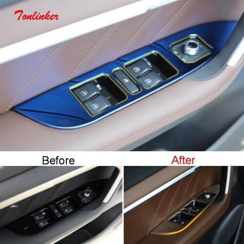 Tonlinker Interior Car Windows Control Cover Sticker for GWM Haval H6 2018-19 Car Styling 4 PCS Stainless steel Cover Sticker