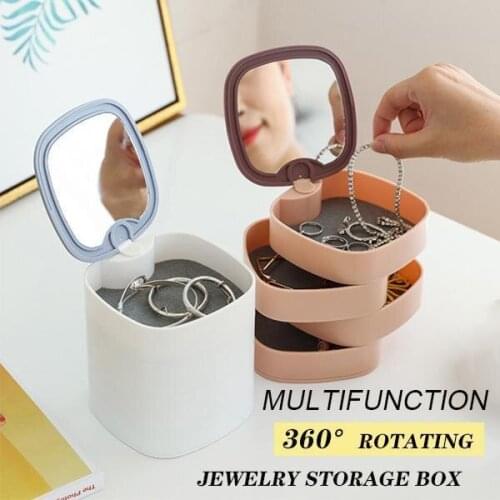 Rotating Jewelry Box With Mirror Women Jewelry Storage Box New Design Fashion 4-Layer Rotatable Jewelry Accessory Storage Tray