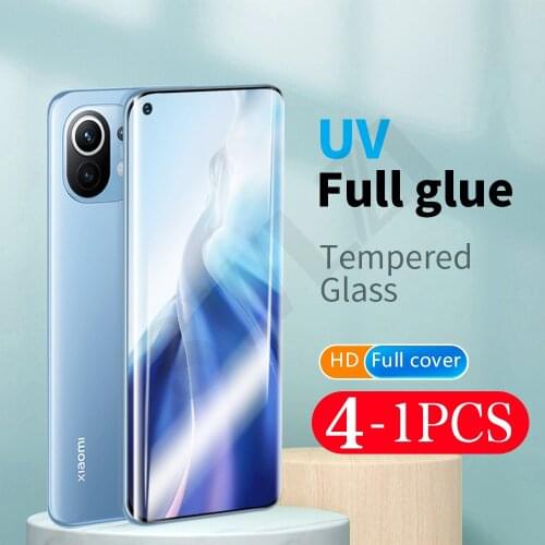 4-1Pcs full cover UV Glass protective film for Xiaomi Mi 11 Ultra note 10 Lite 10S CC9 Pro Phone Screen Protector Tempered Glass