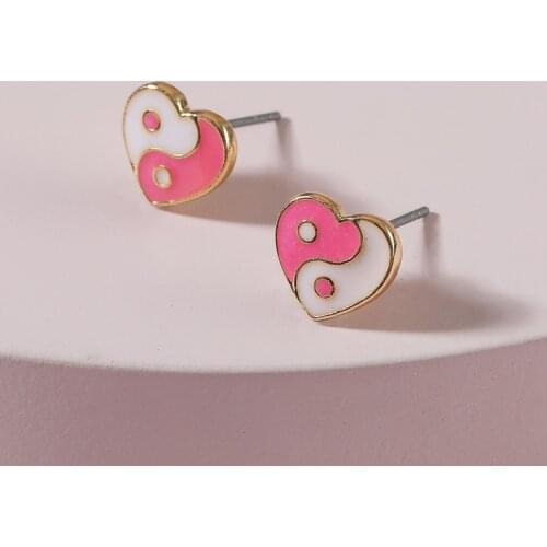 Y2K Jewelry Pink Peach Heart Yin Yang Earrings for Women Metal Punk Fashion Vintage Goth Earrings Charms 90s Aesthetic New Gifts