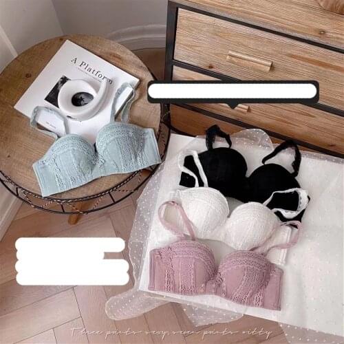 Sexy Lingerie Lace Women Push Up Bra Solid Color 1/2 Cup Wire Free One- Piece Seamless Underwear Girl Retro Style Brassiere Pant