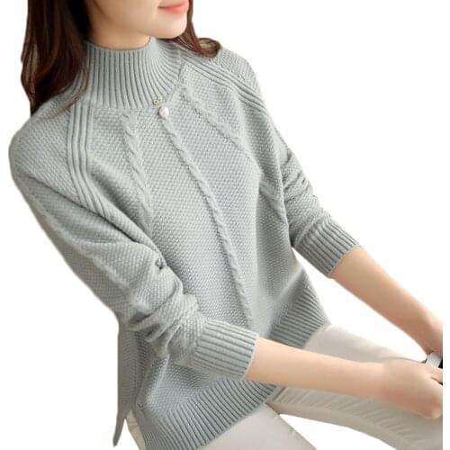 New Women Sweater Solid Half Turtleneck Loose Short Knit Pullover Women Casual Tops Plus Size Bottoming Sweater Jumper Female 21