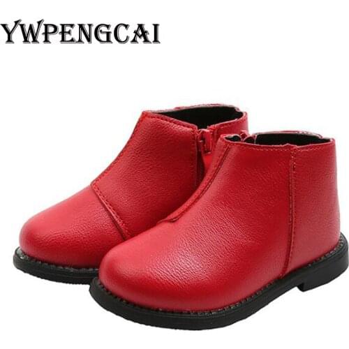 YWPENGCAI Winter Kids Boots For Girl Side Zipper Martin Boots Warm Fur Lining Girls PU Leather Boots Size 21-36