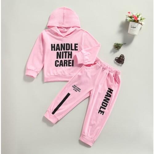 2 Pcs Baby Girls Letter Print Outfits Clothes CHildren Casual Long Sleeve Hoodie Trousers Pockets ClothingSets