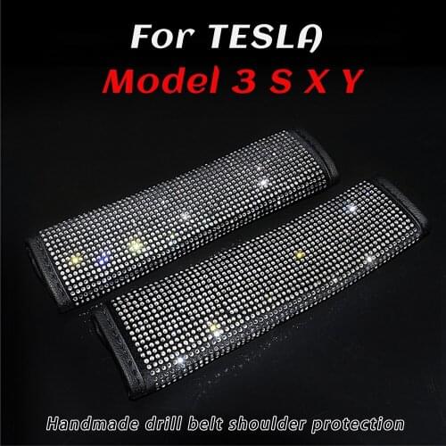 Crystal Diamond Car Seat Belt Suitable for Tesla Model 3 S X Y Cover Car Seat Belt Shoulder Pad Car Accessories