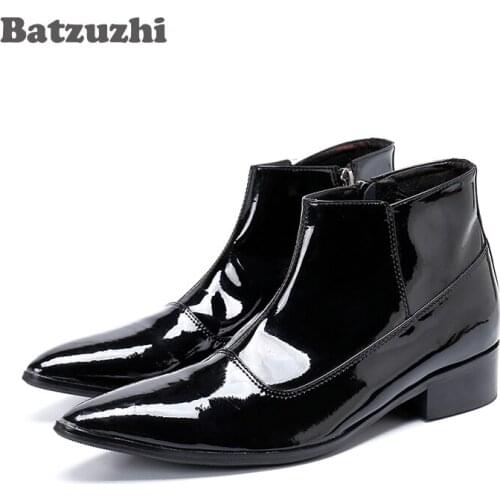 Batzuzhi Luxury Boots Men Black Patent Leather Ankle Boots Botas Hombre Formal Business Boots Leather Botas Pointed Toe, Big 46