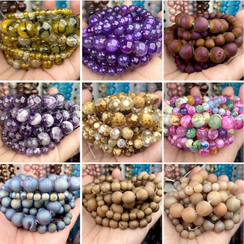 Natural Stone Agates Glass Quartz Turquoise Druzy Spacer Loose Round Cloisonne Beads For Jewelry Making DIY Accessiory Wholesale