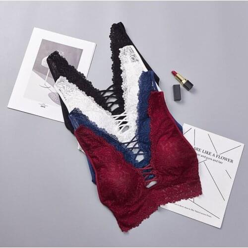 Deep V Bra Women Lace Bralette Padded Sexy Lingerie Push Up Plunge Bra Wire Free Underwear Blue Red Black White Bras for Women