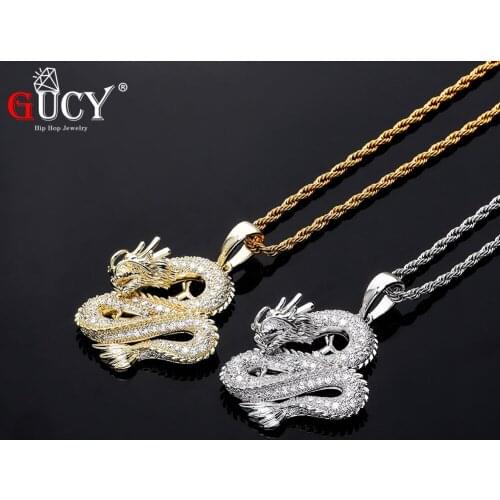 Gold Silver Color Animal Dragon Rapper Pendant Tennis Chain Bling AAA Cubic Zircon Mens Hip Hop Jewelry For Gift