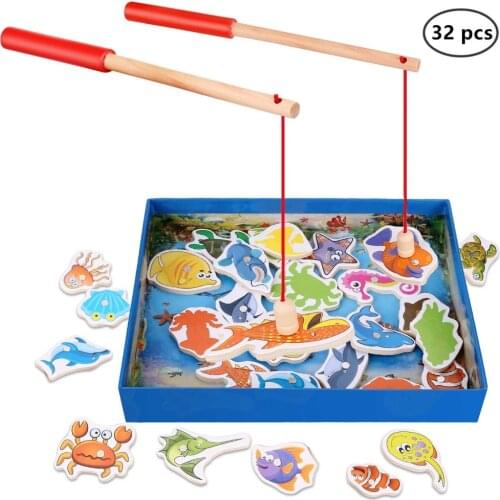 Kids Montessori Materials Educational Wooden Toys For Children Montessori Magneitc Fishing Games Magnet Ocean Animals Puzzles