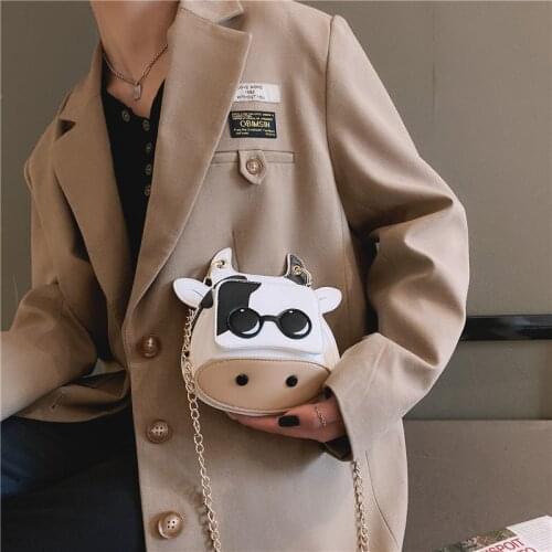 Womens Bag Cute Cow Shape Shoulder Bag Single Small Chain Crossbody Bag Summer Funny Animal Bag