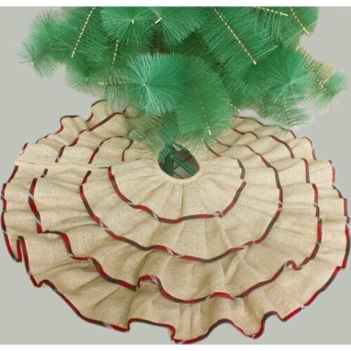 Ruffler Jute Burlap Christmas Tree Skirt Extra Large 60" Diameter Red Border Decoration P4603