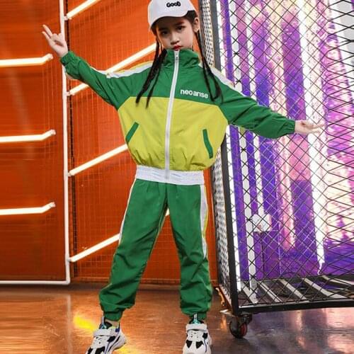 2020 ChildrenS Day Performance Suit Hip Hop Boys Girls Jazz Dance Costume Green Tops School Sports Meeting Class Uniform 1415