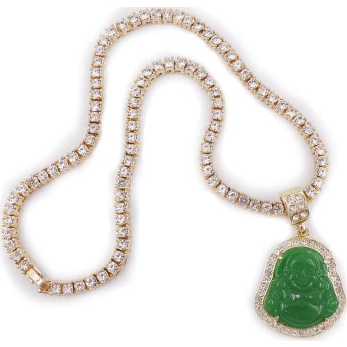 Hip hop necklace 5mm mens 1 row tennis chan with blue red black green crystal buddha pendant women iced out cz rapper jewelry