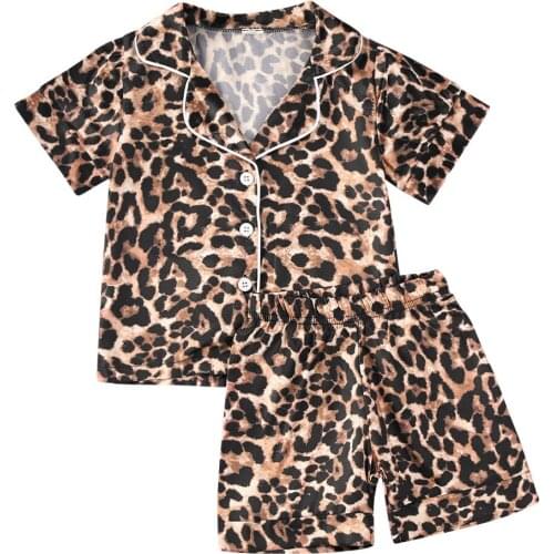 2Pcs Kids Baby Boys Girls Pajama Sets Leopard Long Sleeve Tops Shorts/Pants Casual Outfits 0-6Years
