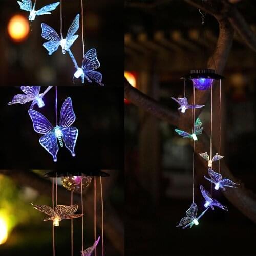 Color Changing Solar Power Wind Chime Lamps Colorful Windbell Pendant Light Waterproof Outdoor Decorative Lights for Home Garden