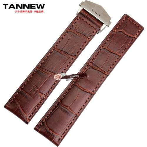 For brand 19mm 20mm 22mm genuine leather watch strap black | brown Mens Watch Band with Folding buckle Bracelet