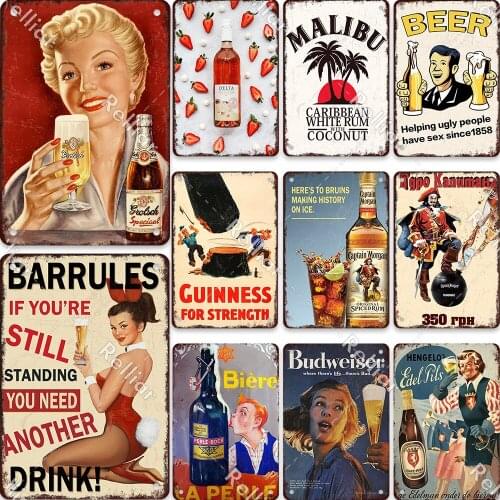 Retro Beer Girl Metal Tin Sign Garage Posters Bar Home Pub Tin Plates Decoration Happy Drinking Art Painting