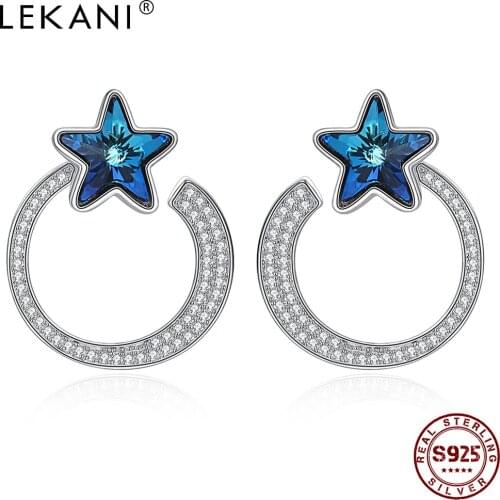 LEKANI 925 Sterling Silver Stud Earrings Star Zircon Earrings Simple Jewelry Classic Fashion Earrings Elegant Gifts for Women