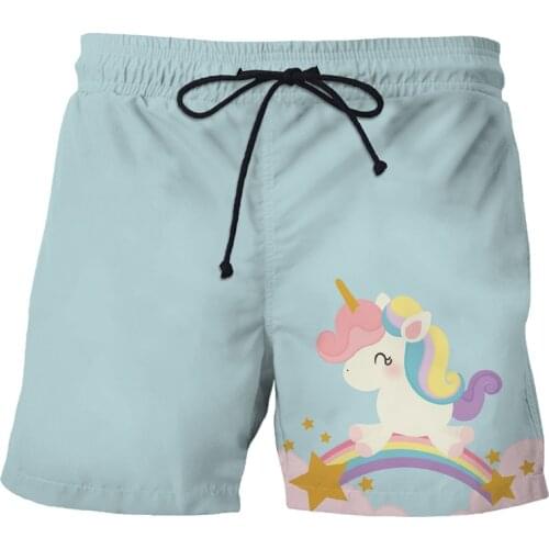 2021 men new polyester childrens clothing toddler cartoon unicorn 3D printing childrens beach pants girl shorts boy sweatpan