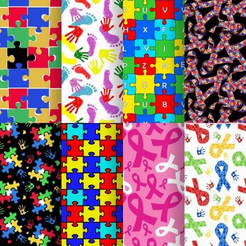 20*33cm AUTISM Printed Synthetic Leather Fabric Faux Leather Sheets Leatherette for Needlework DIY Vinyl for Bows,1Yc18130