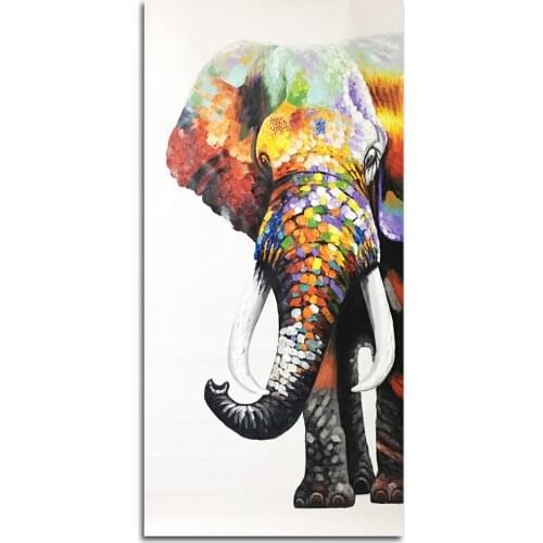 Modern Auspicious Elephant Oil Painting Hand Painted on Canvas Wall Art for Living Room Cute Animals Pictures Home Decor