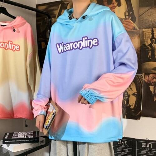 Pink/Blue Autumn Men Women Tie-dye Hoodie Streetwear Oversized Tops Hoodies Couple High Street Hip-hop Cool Hooded Sweatshirts