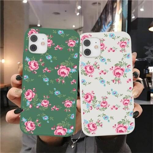 Vintage Floral Phone Case For iPhone 11 Pro Max 12 Mini XS Max X XR 7 8 Plus SE 2020 12 Pro 6 6s Cartoon Flower Leaf Back Cover