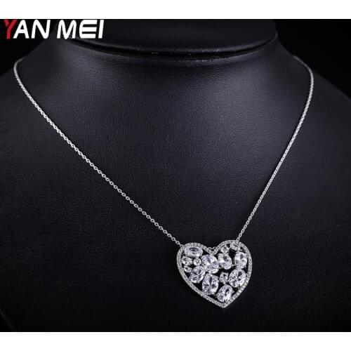 YANMEI Cublic Zircon Heart Pendant Necklaces For Women Valentines Gifts Chain Necklace Collier Fashion Jewelry YMD1346
