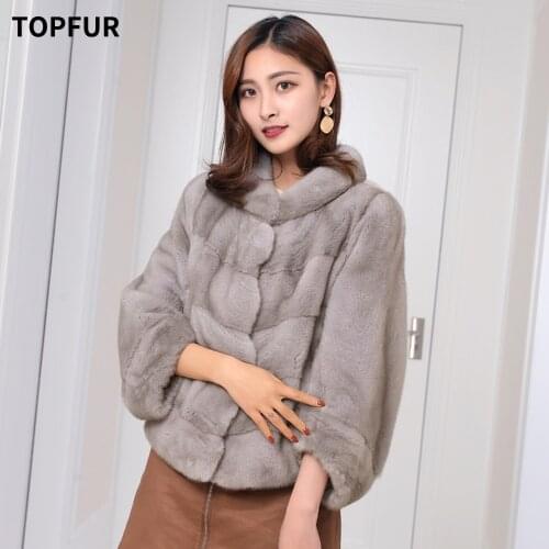 TOPFUR Fasion Winter Coat Woman Real Fur Coat Short Stand Collar Luxurious Natural Mink Fur Jacket Female Long Sleeves MC-446