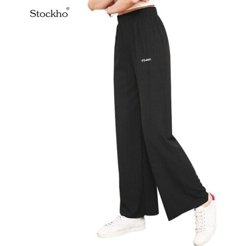 Womens Pants High Waist Wide Leg Trousers Summer Womens Fashion Straight Leg Trousers Uniform Bottom Casual Sweatpants 18-35Y