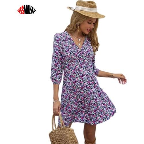 Summer Dresses For Women Robe Femme Vintage Beach Print Floral Dress Office Ladies Fashion A-line Mini Party Dress 2021 Vestidos