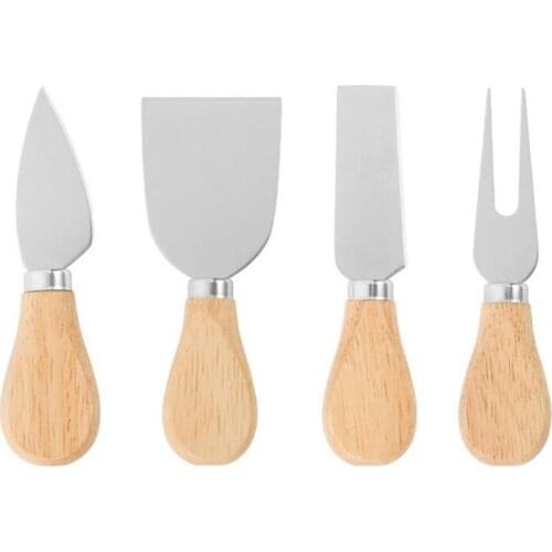 4pcs/set Stainless Steel Cheese Knives Oak Handle Cheese Cutter Cheese Board Butter Spatula Kitchen Cheese Tools