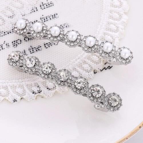 Fashion silver color crystal and pearl hair clip diamante barrette for women girls hair accessories