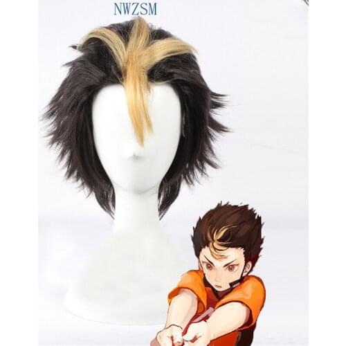 Anime Haikyuu!! Nishinoya Yuu Wig Cosplay Costume Short Black And Blonde Heat Resistant Synthetic Hair Wigs + Free Wig Cap