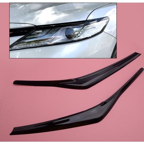 CITALL Black 2pcs Headlight Eyebrow Eyelid Decoration Cover Trim Frame Fit For Toyota Camry SE XSE XLE 2018 2019 2020
