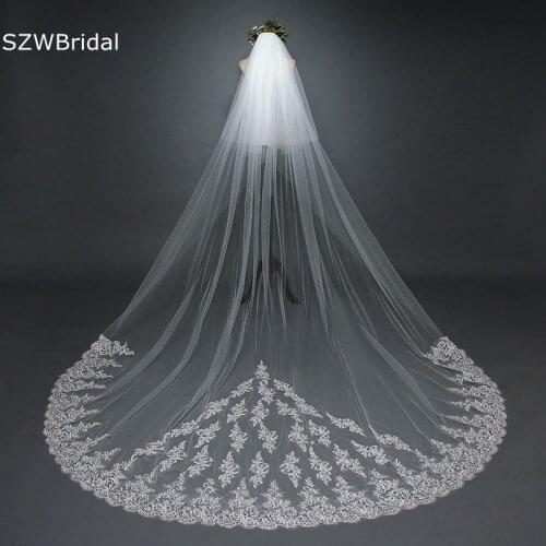 New Arrival Two Layer Bridal Veil Ivory Lace Applique Wedding Veils Urne mariage Welon slubny Cheap bridal headwear