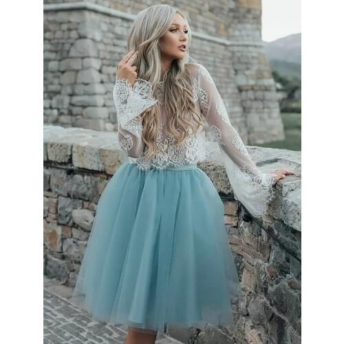 Elegant Short Dress Two Pieces A-Line Scoop Knee Length Formal Cocktail Gowns With Flare Sleeve