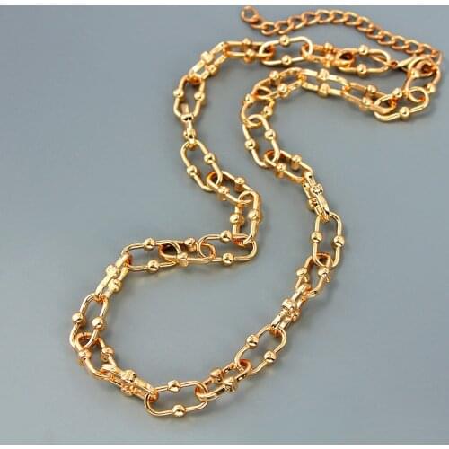 Flatfoosie Golden Metal Chunky Chain Necklace For Women Gold Color Geometric Type O Necklaces Bohemian Statement Party Jewelry