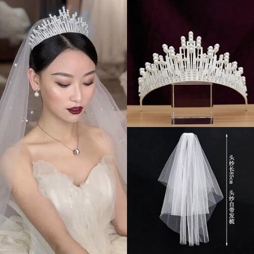 Crown headdress adult gift bride pearl super fairy atmosphere crown wedding dress 18 years old gift crown + veil